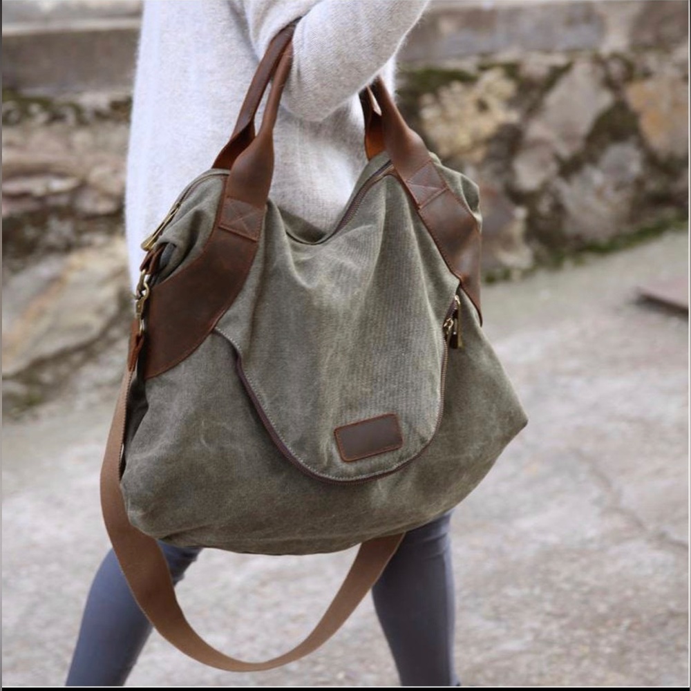 👜Tote Large Two-Toned Gray Brown/Black Weekender NWOT